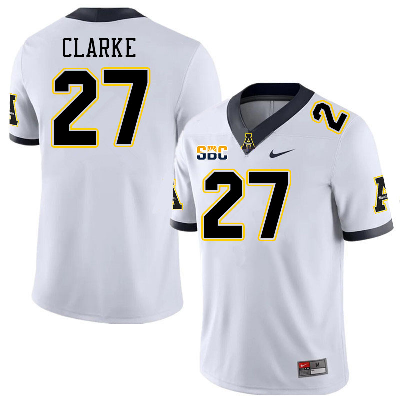 Men #27 Ronald Clarke Appalachian State Mountaineers College Football Jerseys Stitched Sale-White